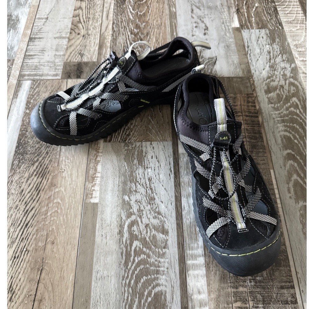 J-41 Womens Water Ready Hiking Sandals Gorpcore Arries Bungee Lace 7 Black Vegan